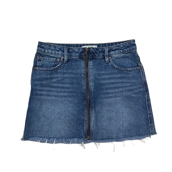 Free People Skirt Denim Mini Blue Casual Fall Cotton Zip Up High Waisted 27 - Picture 3 of 6